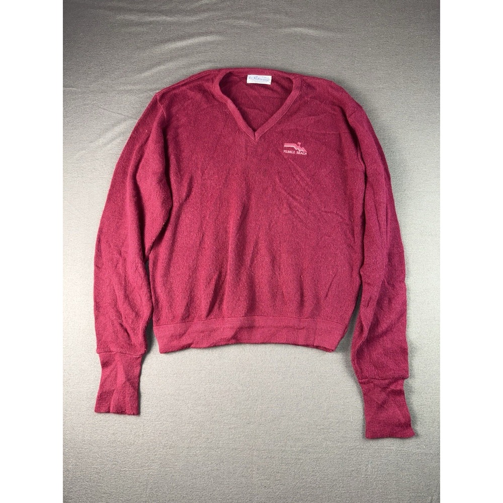 Vintage Pickering By Kimberton Burgundy V-Neck Sweater Pebble Beach Women's XL